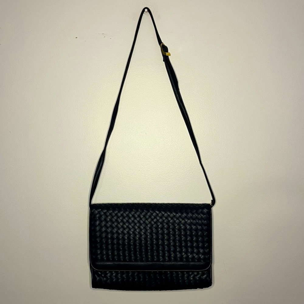 Koschi Navy Blue Weaved leather Adjustable Crossbody  Bag